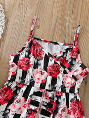 Girls Flower Print Ruffled Cami Dress Skort for Summer Holiday Party