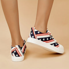 Women's Star & Striped Canvas Shoes Casual Lace Up Outdoor Sneakers