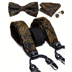 Men's Paisley Silk Suspender Set for Wedding Party