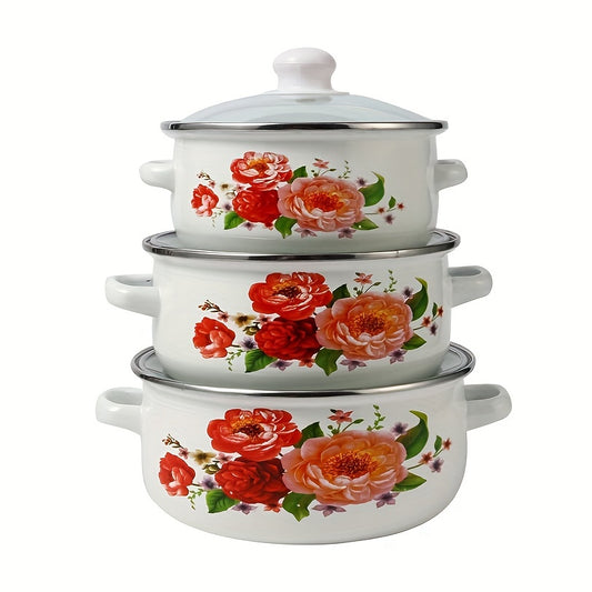 3pcs Enamel Soup Pot Barbecue Pot Stew Pot Set