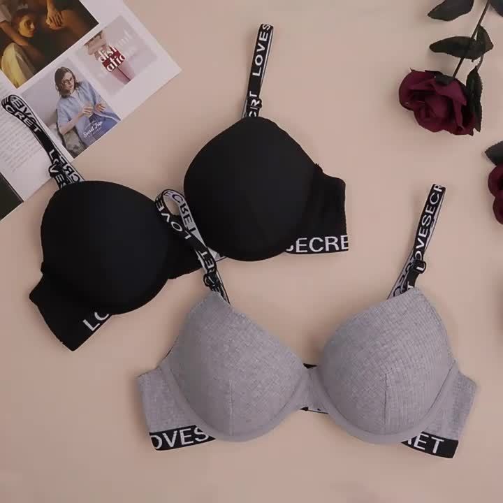Letter Print Push Up Bra Comfy & Breathable Everyday Bra
