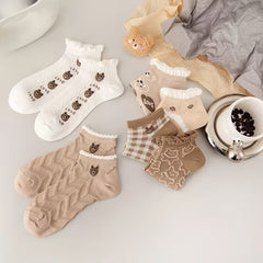 6 Pairs Women's Teddy Bear Ankle Socks Set