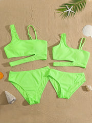 Mom and Daughter Asymmetric Swimsuit Set for Summer Fun