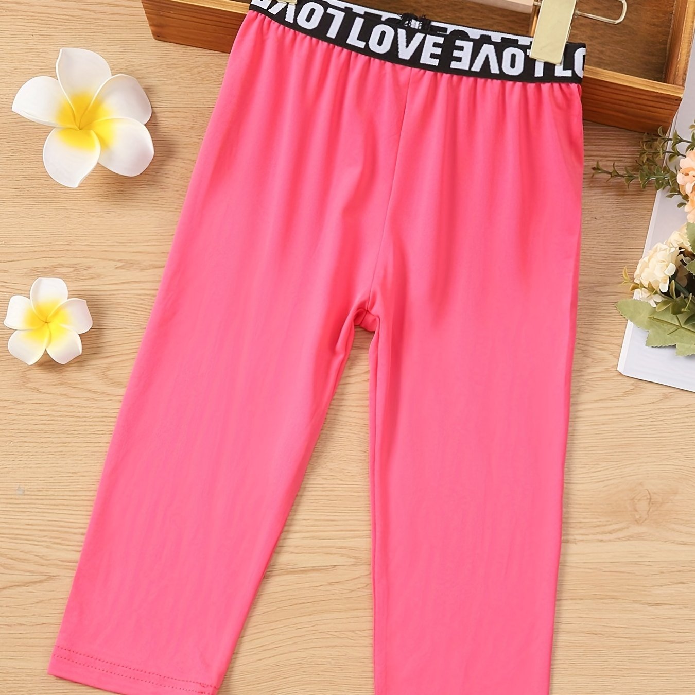 Toddler Girls Letter Waistband Elastic Casual Pants Trousers for Spring and Fall