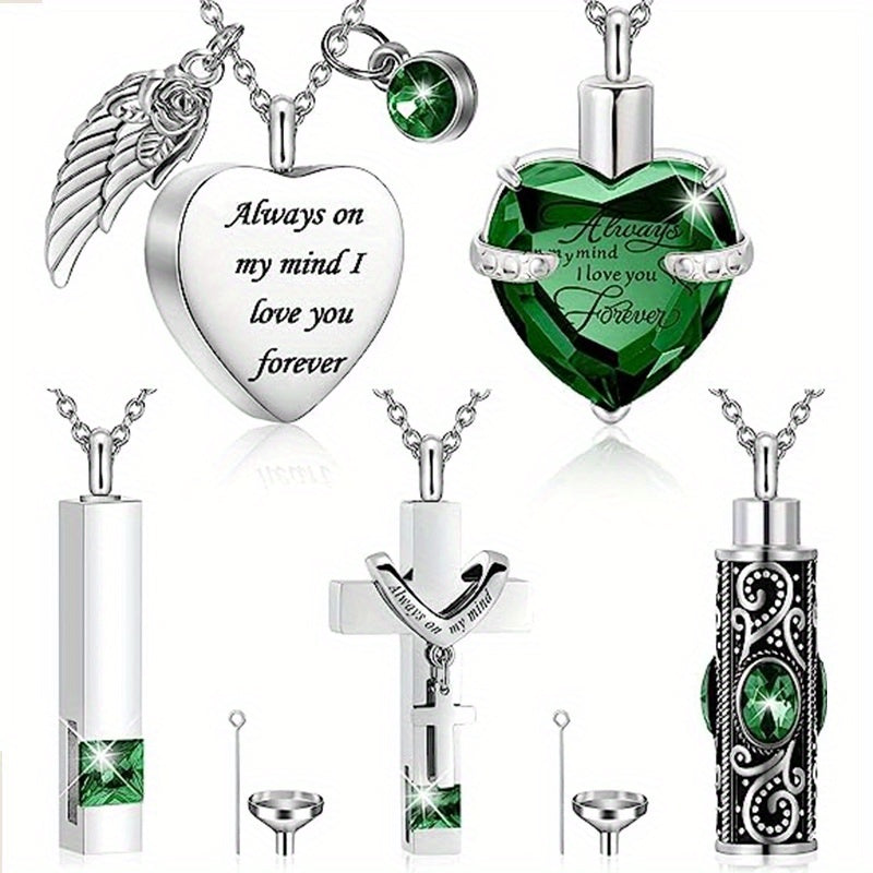 5pcs Heart Cross CZ Urn Necklace Stainless Steel Cremation Jewelry