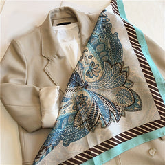 Green Paisley Print Bandana Vintage Square Scarf Silk Shawl Neckerchief