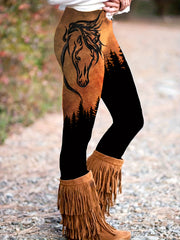Women's Plus Horse & Forest Print High Rise Leggings