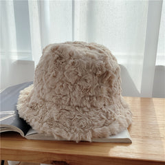 Rabbit Hair Hat Bucket Hat Short Curly Hair Velvet Warm Cap