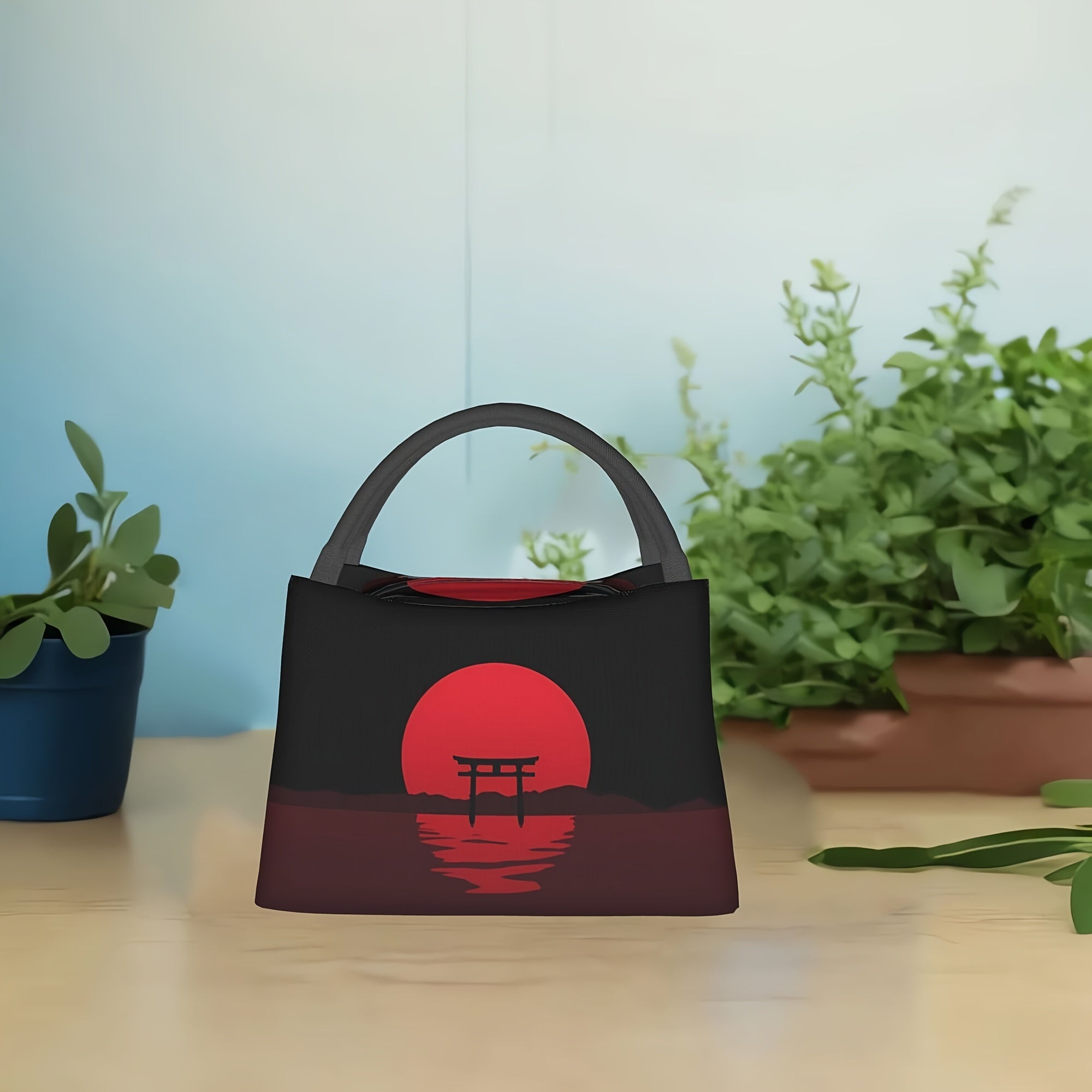 Japanese Sunset Scenery Insulated Lunch Bag with Zipper