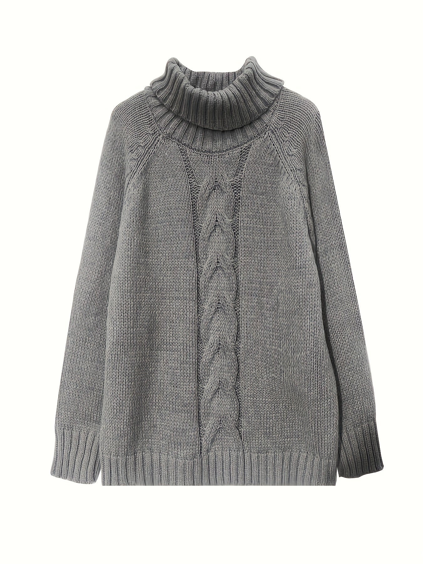 Solid Cable Long Sleeve Turtle Neck Sweater