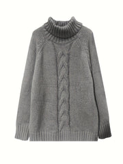 Solid Cable Long Sleeve Turtle Neck Sweater