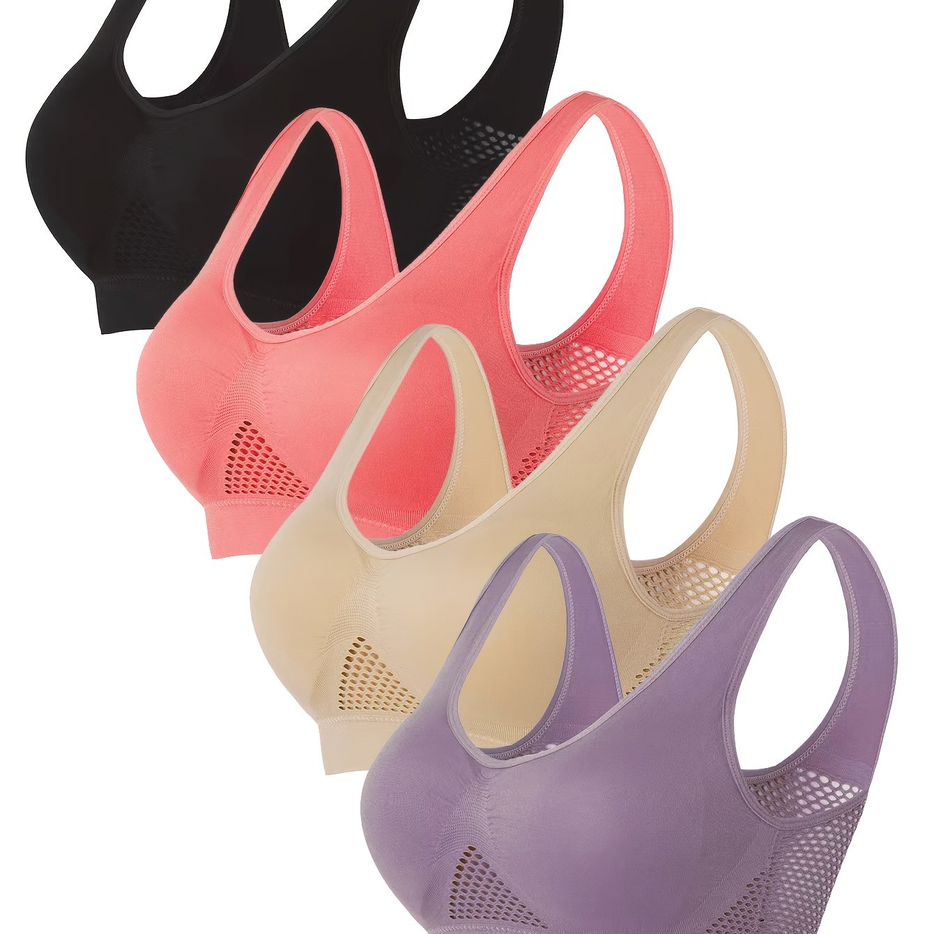 4pcs Seamless Mesh Sports Bras Running Yoga Vest Lingerie