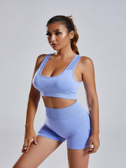 2pcs Yoga Sports Sets Hollow Back Bra & High Waist Butt Lifting Shorts