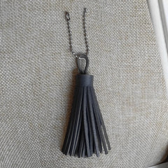 8cm Leather Tassel Key Chain Long PU Leather Key Ring Silver Beads Chain Pendant