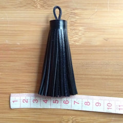 8cm Leather Tassel Key Chain Long PU Leather Key Ring Silver Beads Chain Pendant