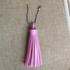8cm Leather Tassel Key Chain Long PU Leather Key Ring Silver Beads Chain Pendant