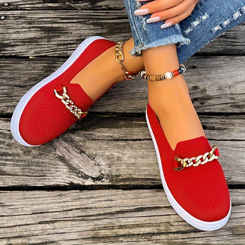 Women's Chain Decor Walking Shoes Round Toe Comfy Sports Sneakers