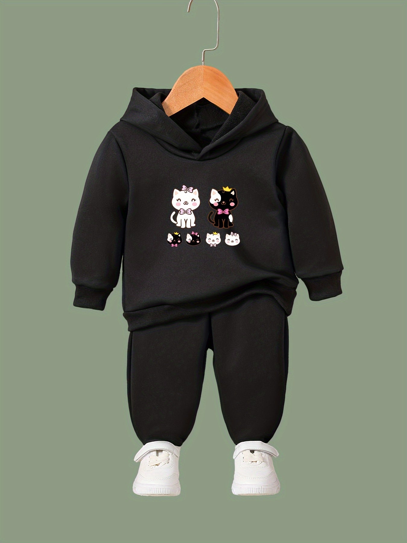 Yinyang Kitty Print 2pcs Girls Outfits For Sports