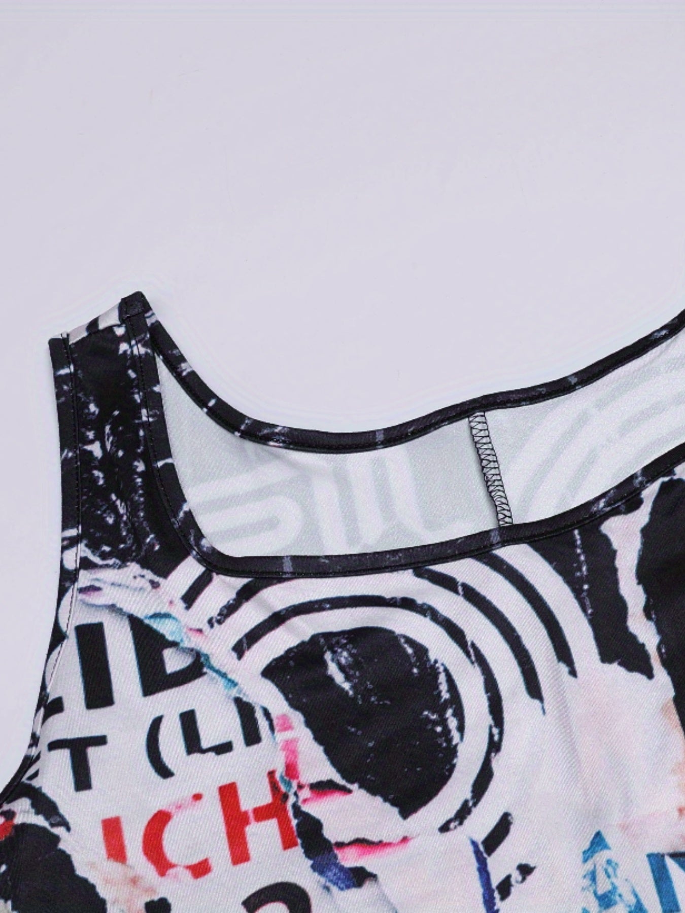 Casual Dress Random Print Round Neck High Stretch Tank Ma