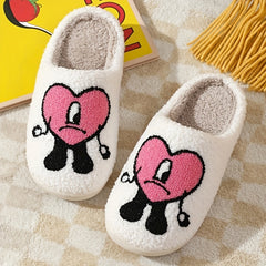 Women's Heart Plush Indoor Slippers Warm Comfy Slide Shoes