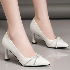 Knot Strap Stiletto Heels Faux Leather Pumps