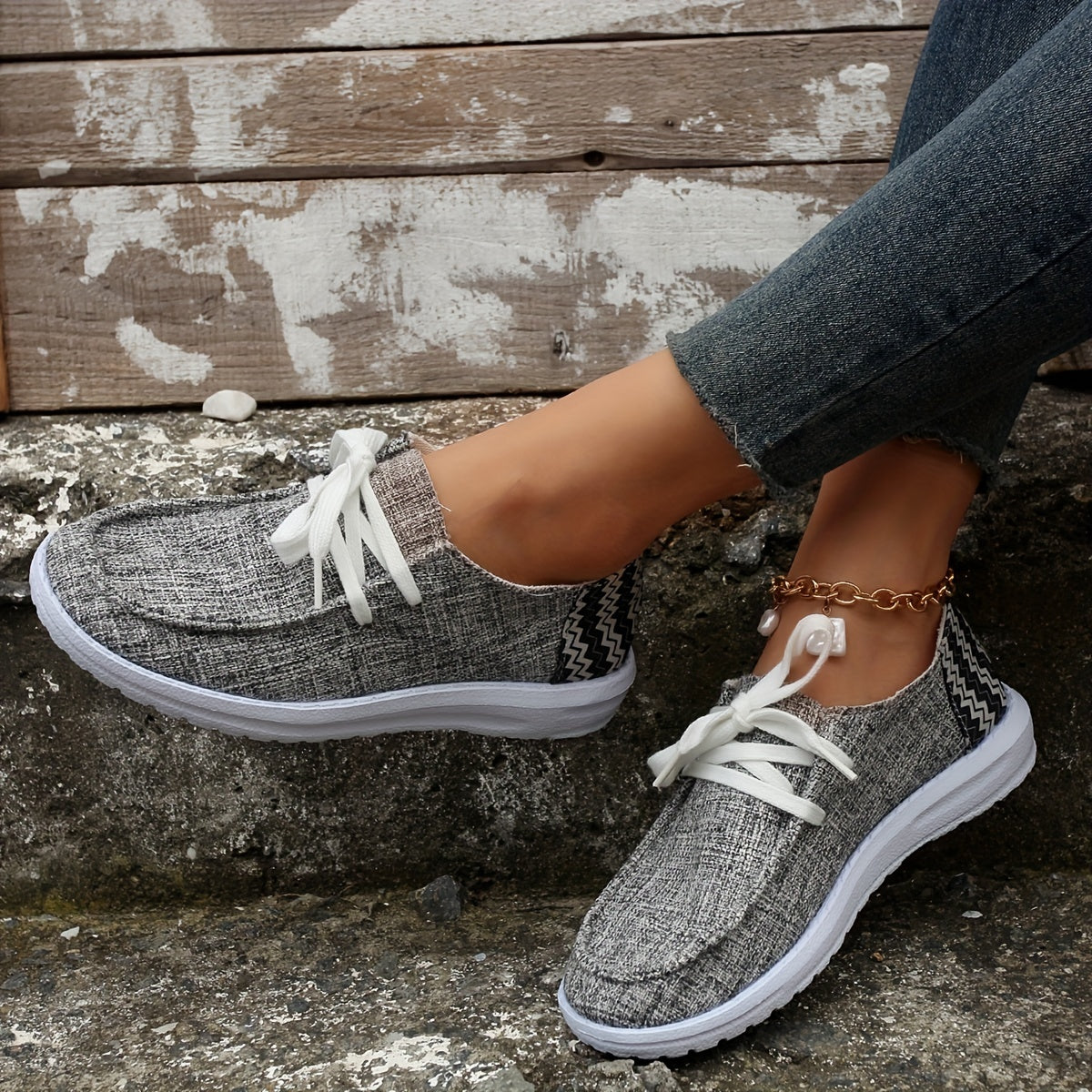 Women's Wave Line Patchwork Boat Shoes Non Slip Lace Up Breathable Casual Sneake