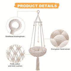 Handwoven Cat Hammock Boho Swing for Indoor Use with Hanging Kit
