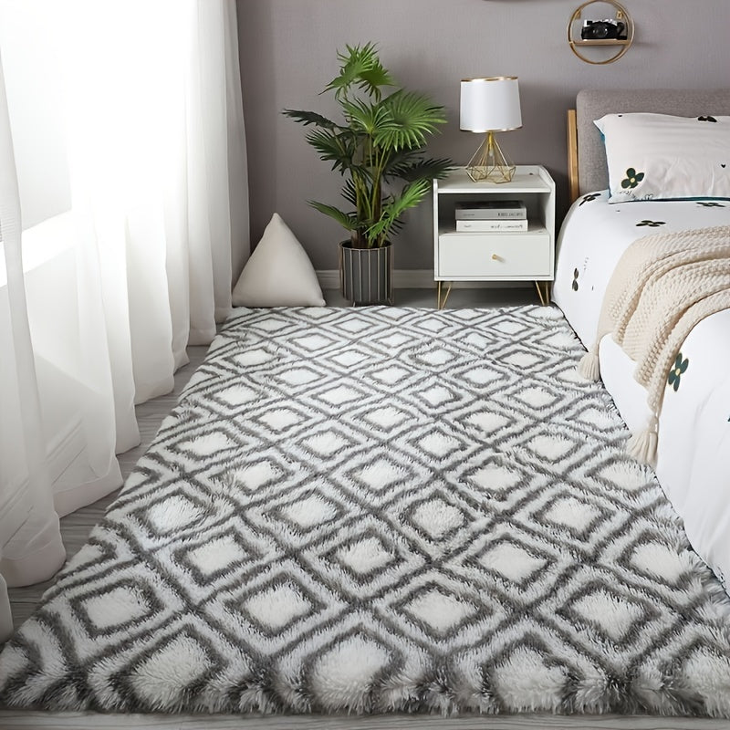 Soft Geometric Patterned Plush Rug for Bedroom 23.6x42.7in