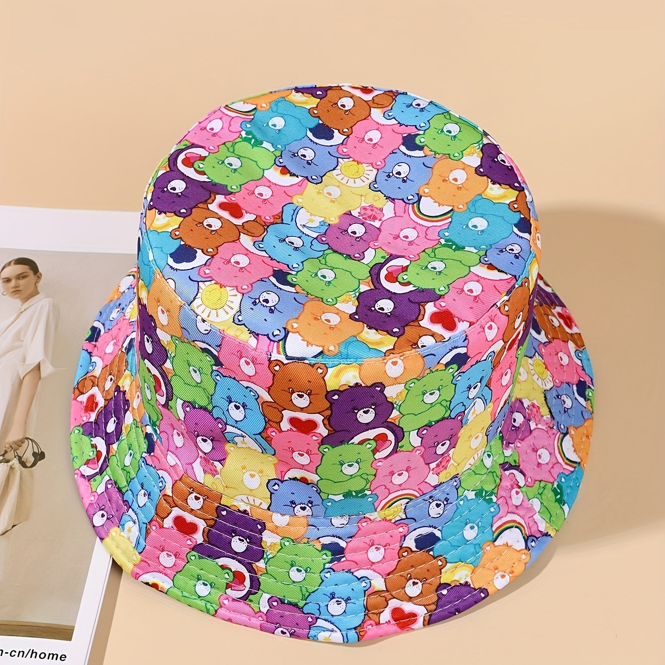 1pc Bear Bucket Hat Double sided Wearable Sunshade Sunscreen