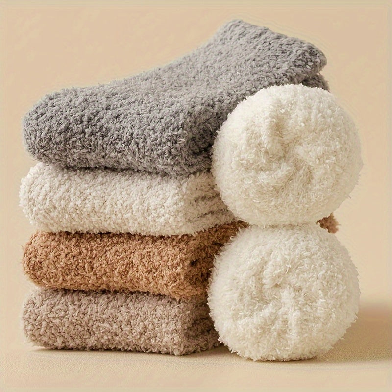 6 Pairs Solid Fuzzy Socks Cozy & Warm Home Floor Socks Women's Stockings