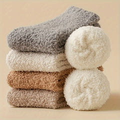 6 Pairs Solid Fuzzy Socks Cozy & Warm Home Floor Socks Women's Stockings