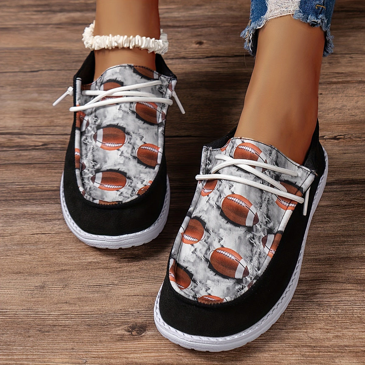 Women's Blocking Rugby Pattern Flat Shoes Casual Lightweight Soft Walking Shoes