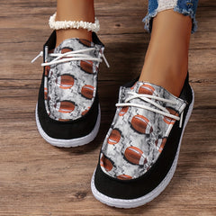 Women's Blocking Rugby Pattern Flat Shoes Casual Lightweight Soft Walking Shoes