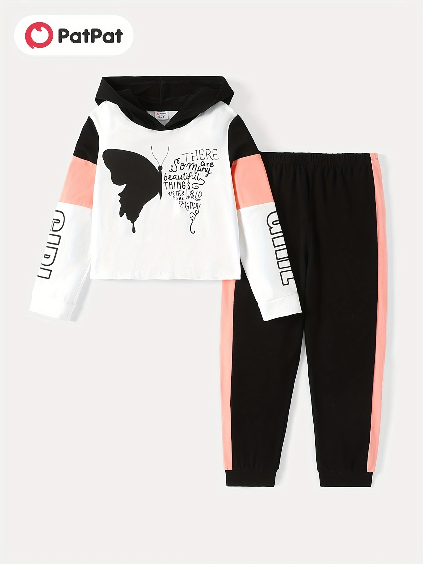 2pc Girl's Butterfly Print Hoodie & Pants Set