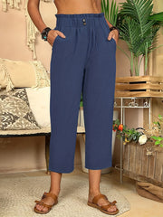 Elastic Waist Button Decor Pants for Women