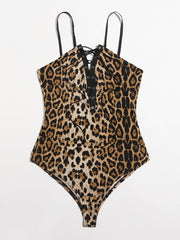 Leopard Print Knot Front Cami Plus Size Bodysuit