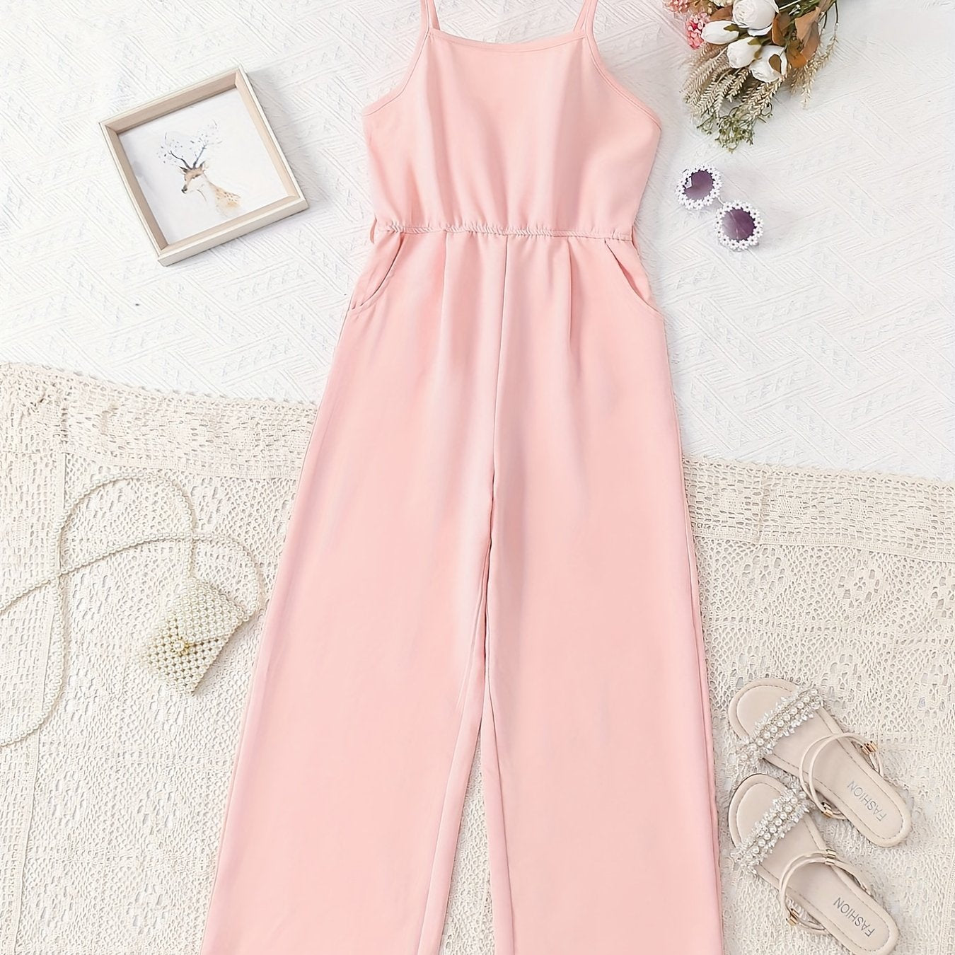 Girls' Vintage Elastic Waist Cami Jumpsuit for Holiday