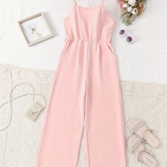 Girls' Vintage Elastic Waist Cami Jumpsuit for Holiday