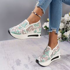 Floral Lace Platform Slip-On Shoes for Women
