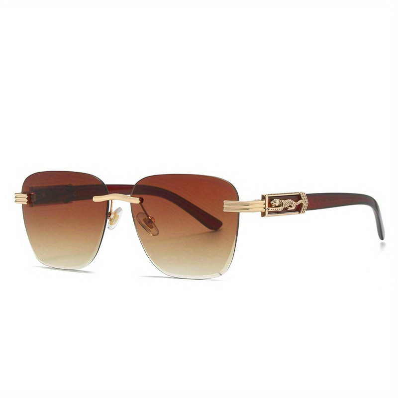 Ombre Lens Rimless Sunglasses Metal Leopard Decor UV400