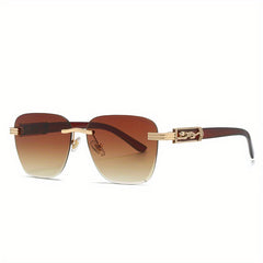Ombre Lens Rimless Sunglasses Metal Leopard Decor UV400