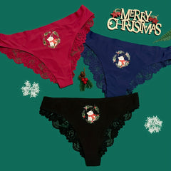 3pcs Christmas Print Briefs Lace Panties Women's Lingerie