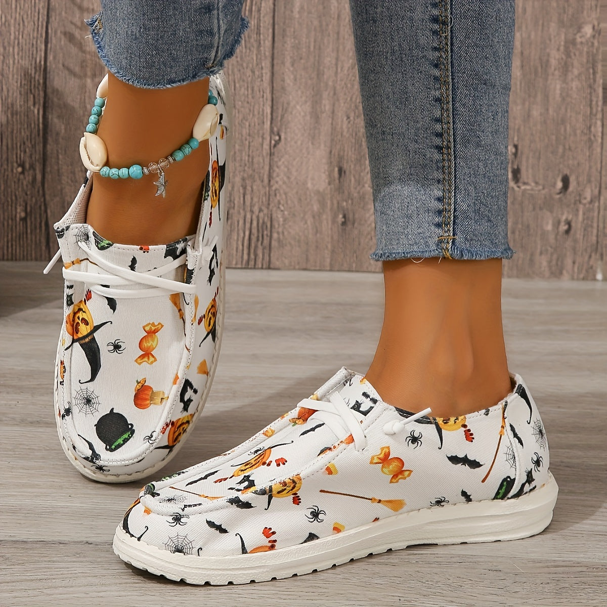 Women's Halloween Witch Pumpkin Boat Shoes Lightweight Flats