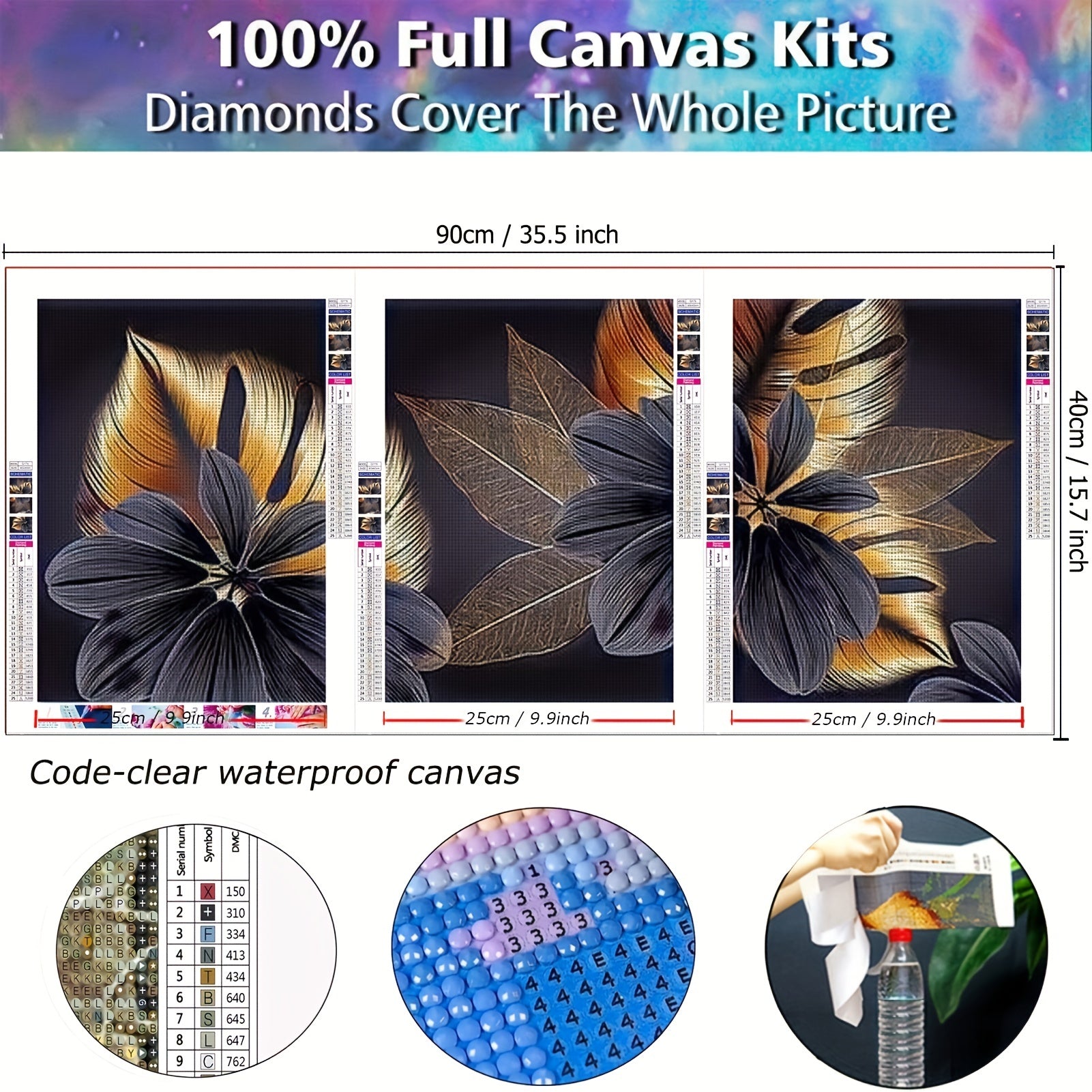 3pcs 5D DIY Diamond Painting Abstract Flower Full Diamond Painting