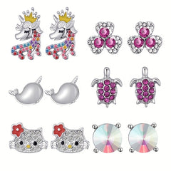 6 Pairs CZ Stud Earrings Set For Children Girls