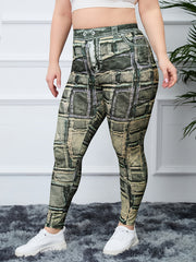 Graphic & Denim Print High Rise Skinny Leggings Women's Plus