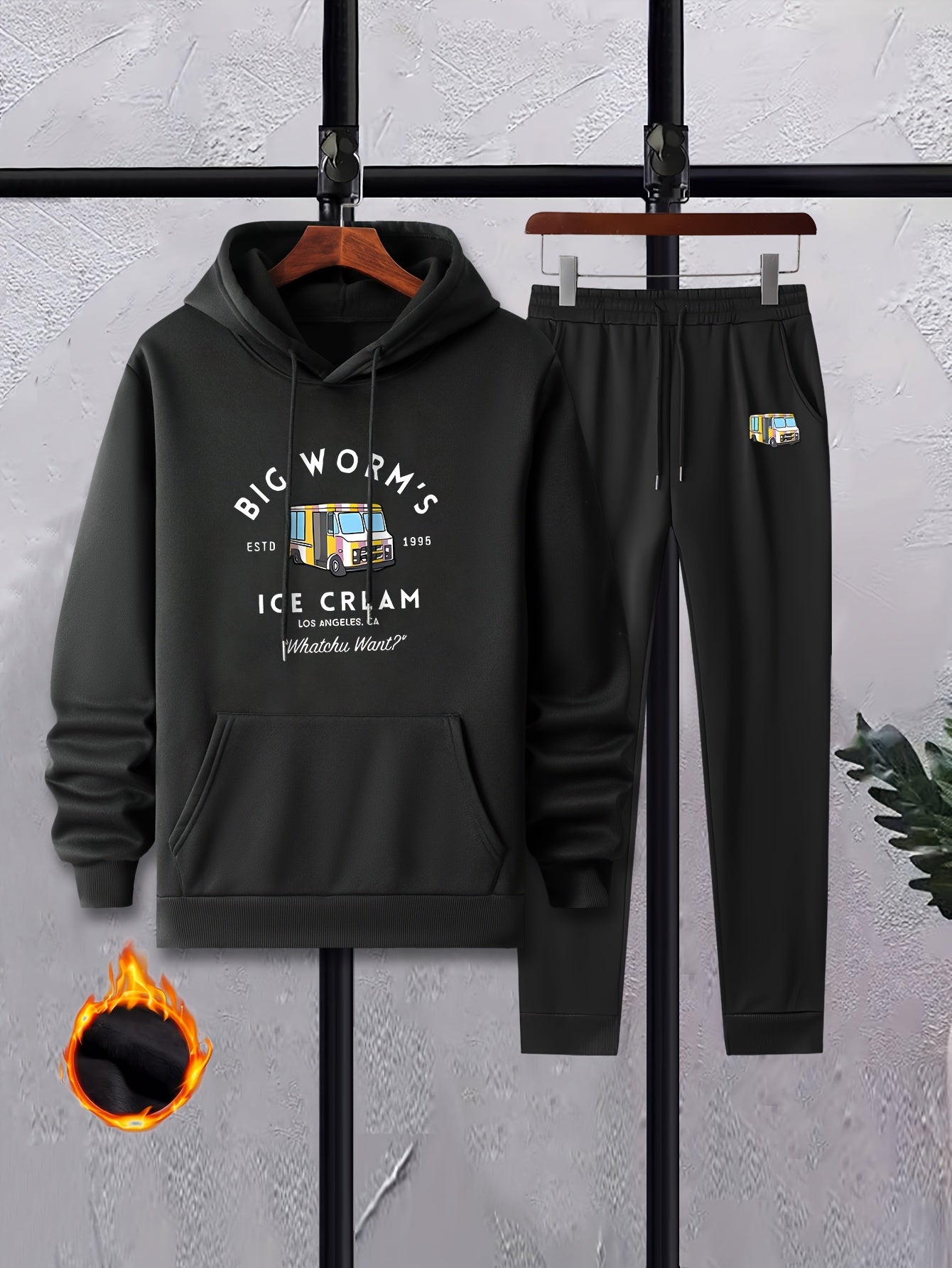 Men's 2Pc Casual Crew Neck T Shirt & Hooded Sweatshirt Set