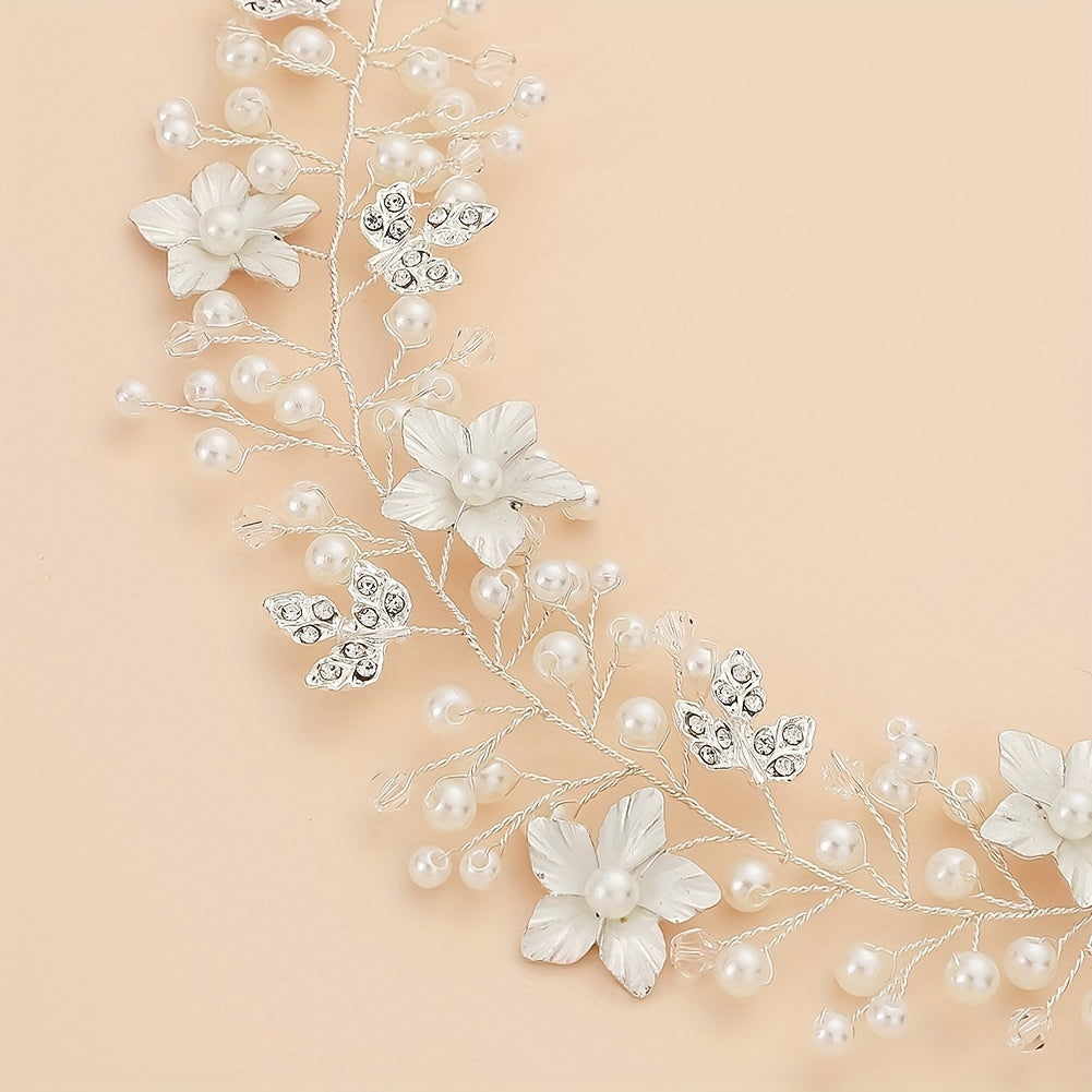 Flower Charm Hair Band Rhinestone & Pearl Headband Bridal Wedding