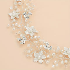 Flower Charm Hair Band Rhinestone & Pearl Headband Bridal Wedding