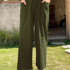 Solid Pocket Straight Leg Pants for Women